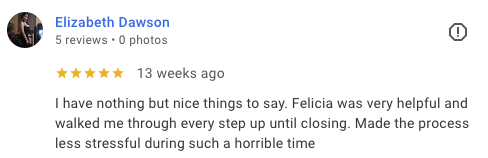 Google review from Elizabeth Dawson
