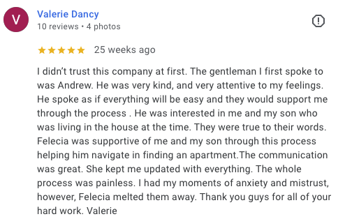 Google review from Valerie Dancy